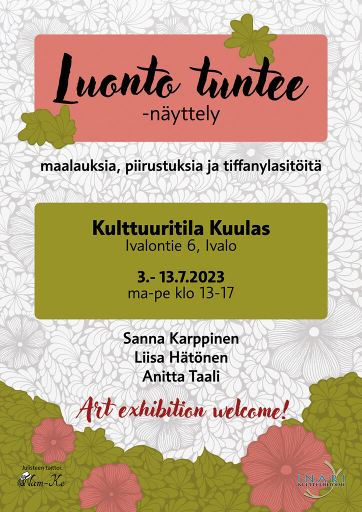 Nam-Ken taittama Luonto tuntee -taidenäyttelyn mainosjuliste 2023.